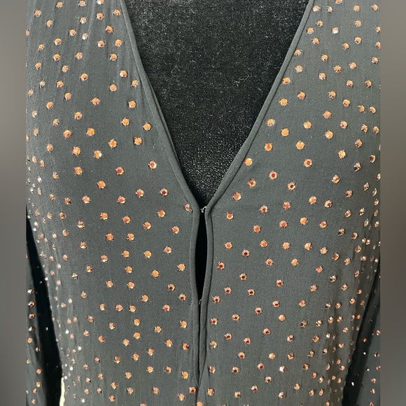 Saks Fifth Avenue Black Rhinestone Polka Dot Deep V-Neck Long Sleeve Dress - Picture 6 of 8